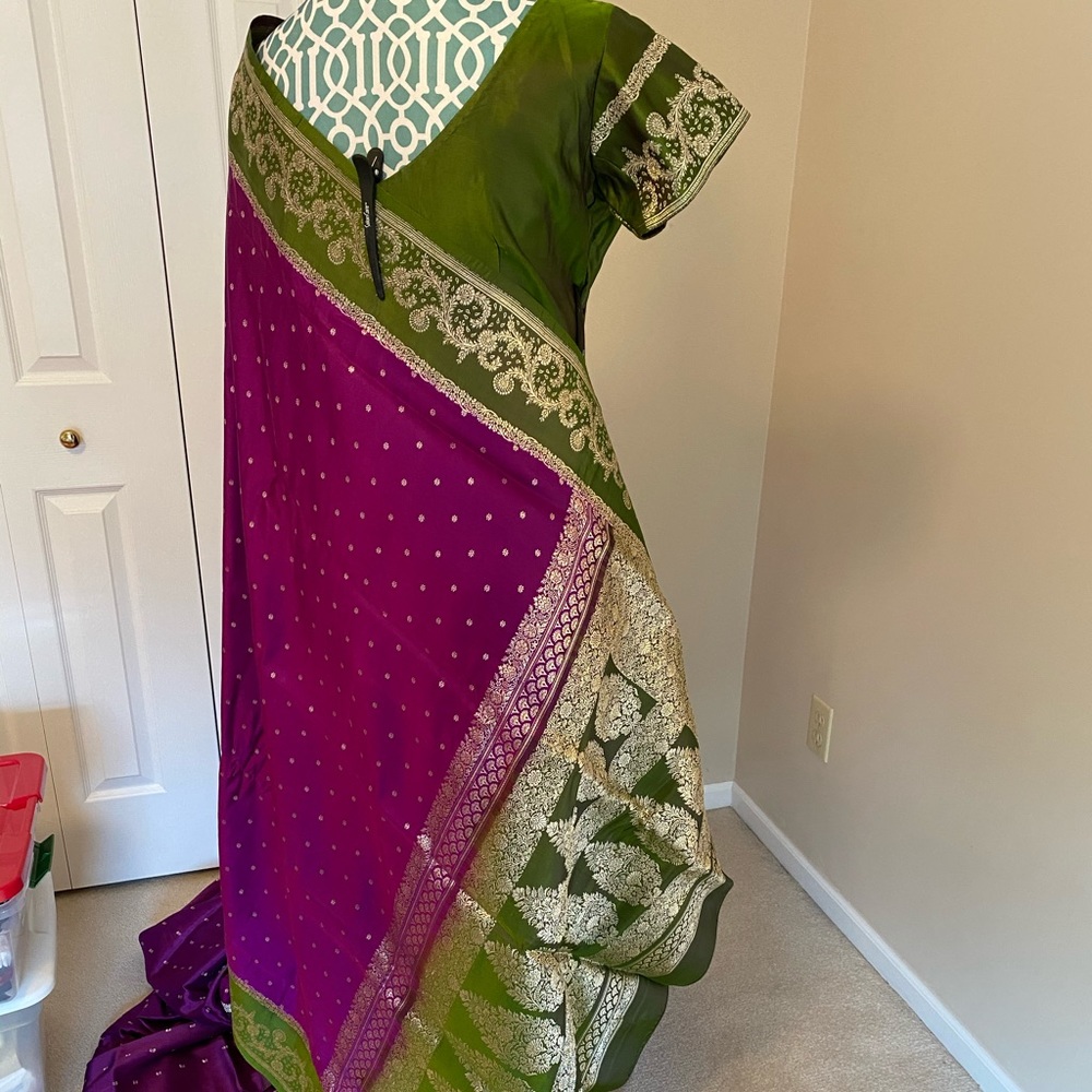 Traditional Indian saree with green blouse
